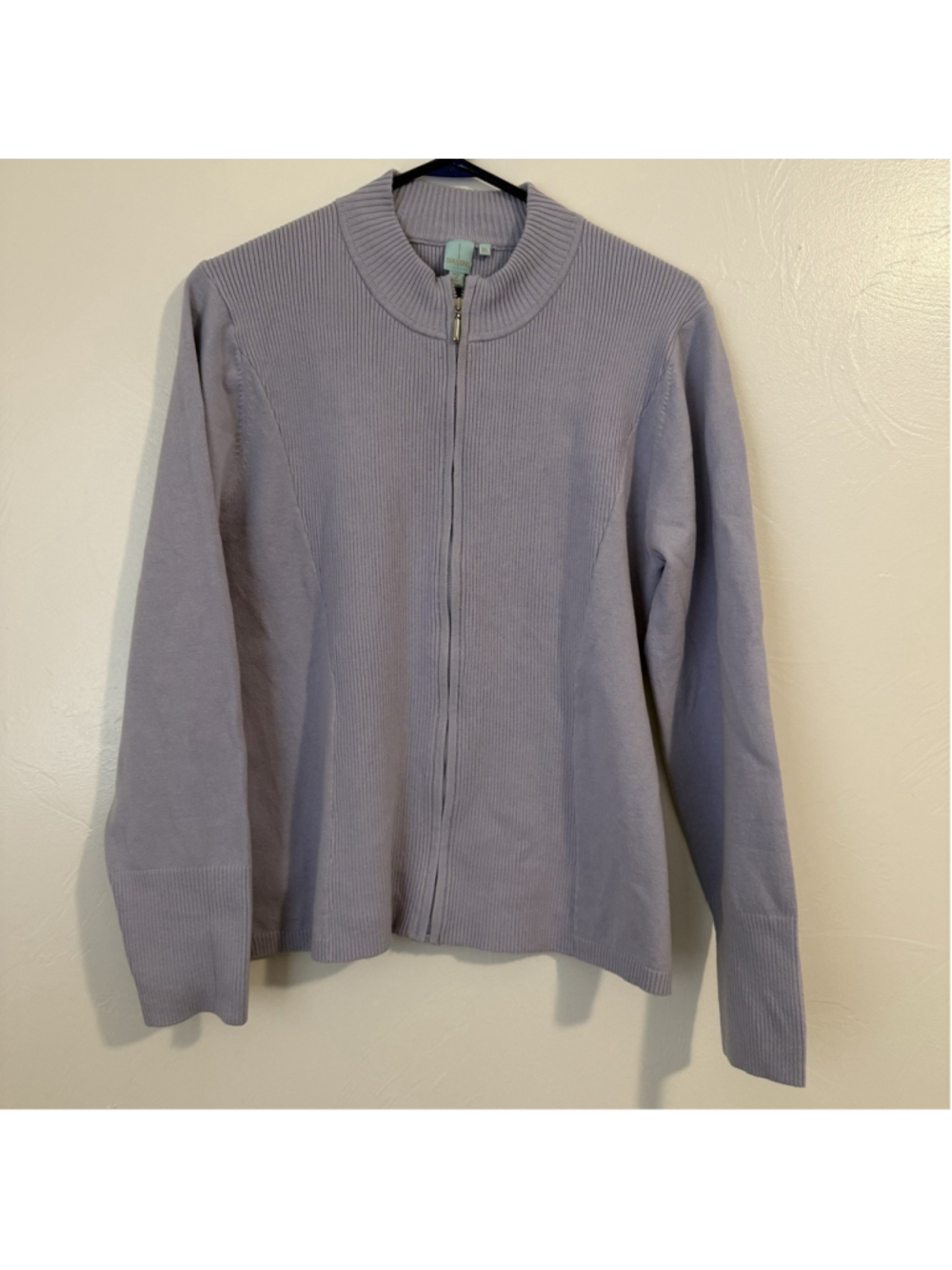 Shu Shu Anthropologie Mock Neck Full Zip Ribbed Knit Cardigan Lavender Size XL